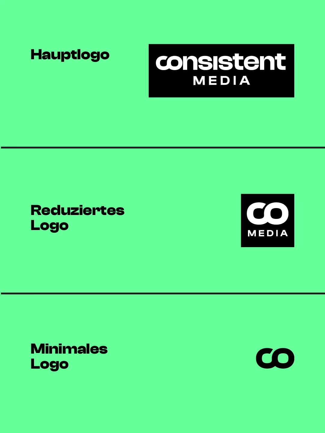 Consistent Media Logosystem: Hauptlogo, reduziertes und minimales Logo