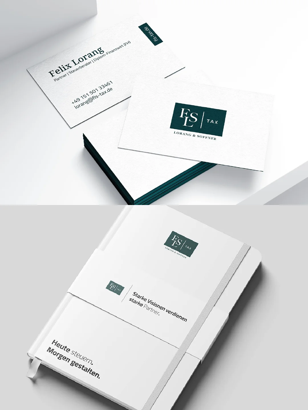 FLS Tax Visitenkarten und Notizbuch