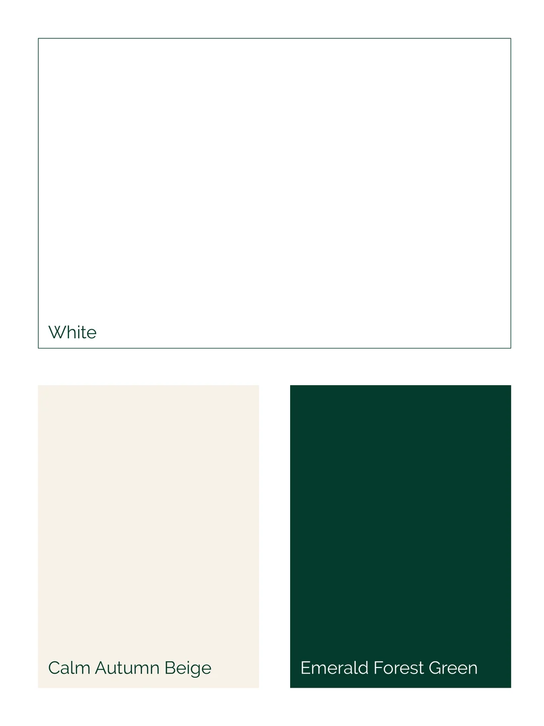 Farbpalette: Weiß, Beige, Waldgrün