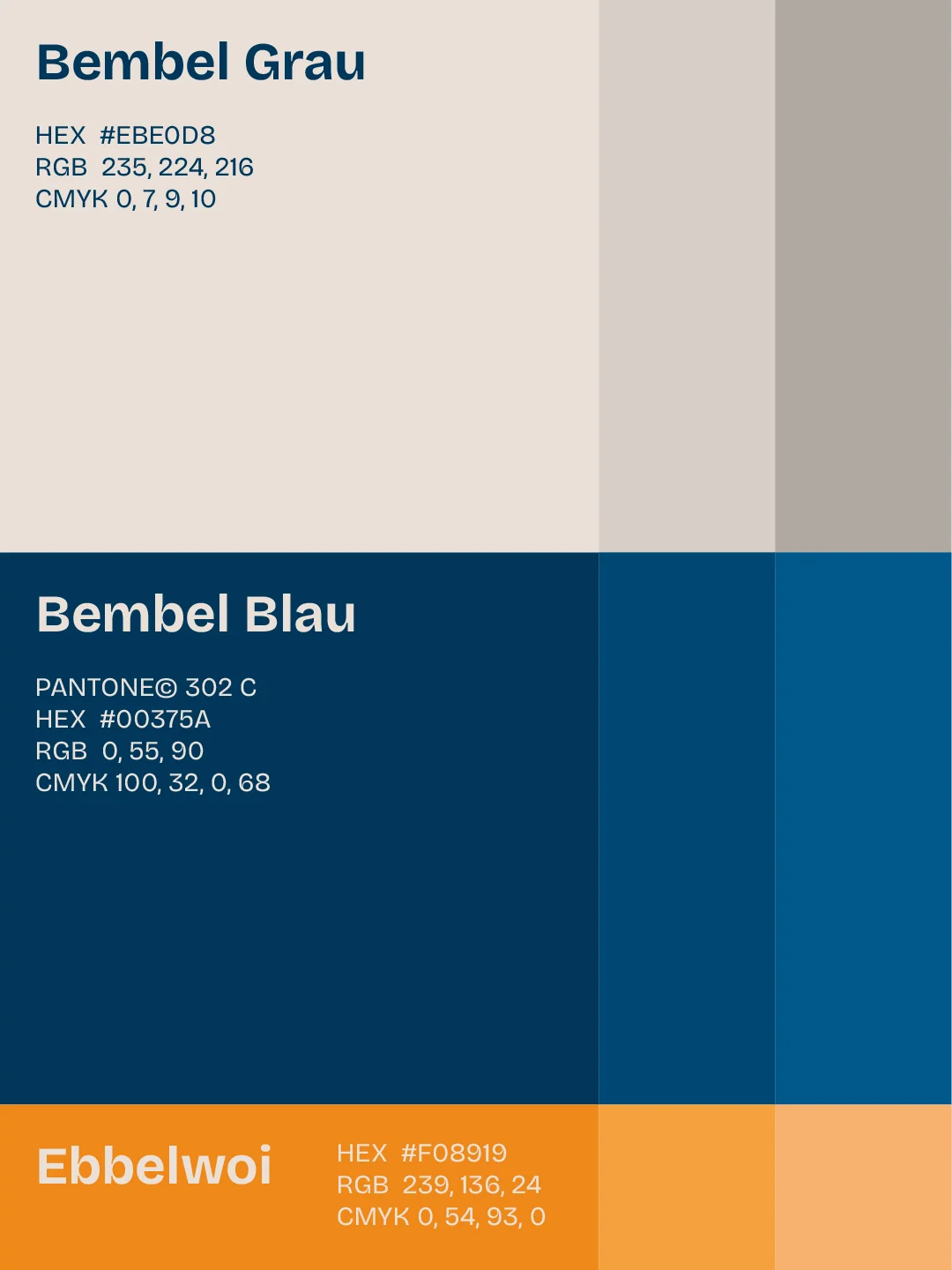 Farbpalette: Bembel Grau, Bembel Blau, Ebbelwoi