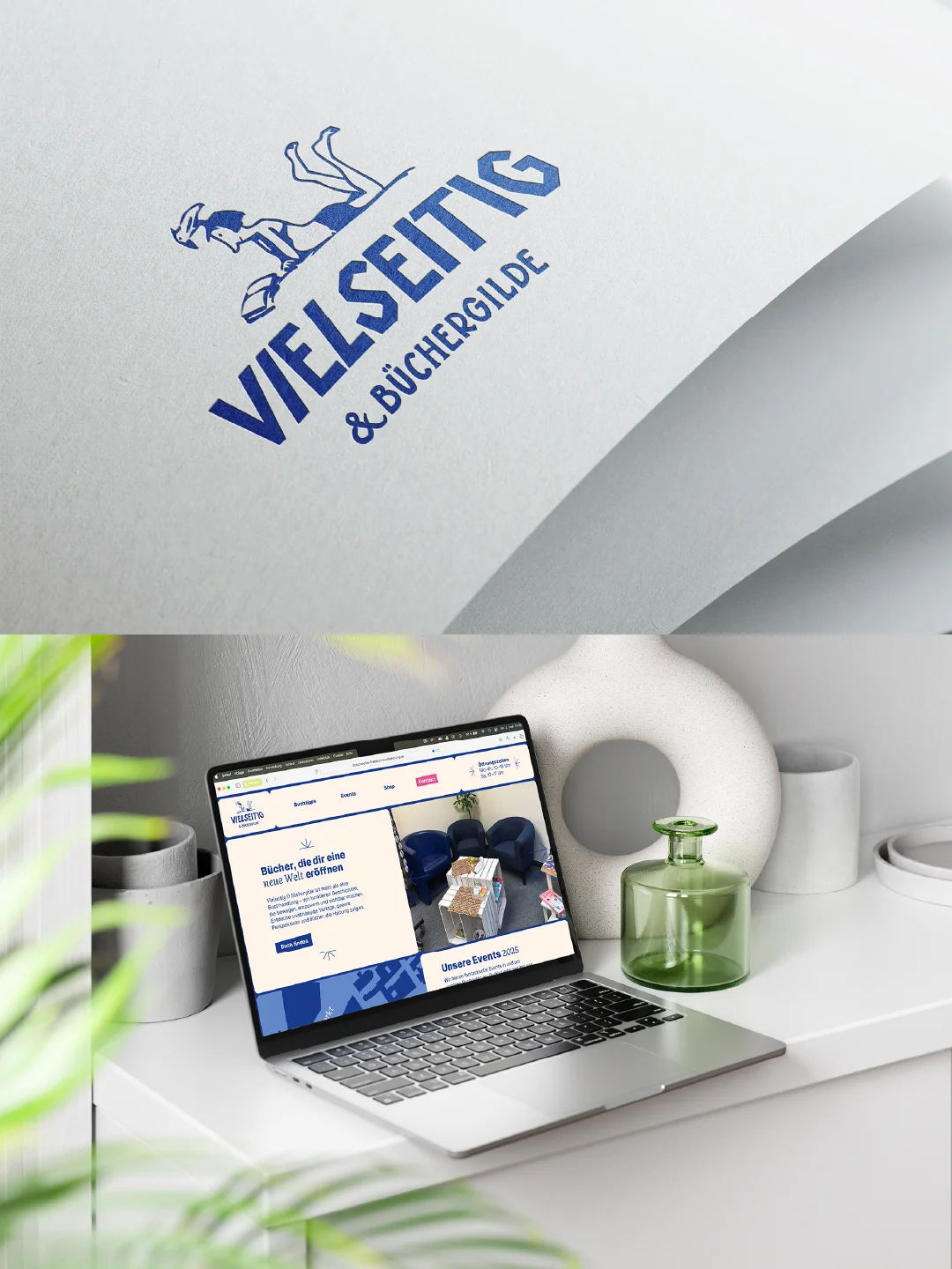 Geprägtes Logo auf Papier und Website-Mockup